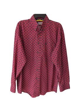 Wrangler George Strait Shirt L Red Geo Print Cowboy Cut Western Boho Button Up